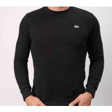 Lacoste Dar Slim Siyah Bisiklet Yaka Uzun Kol Sweatshirt