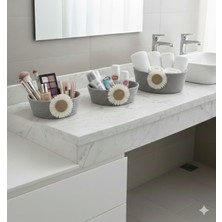 UltraMint Çok Amaçlı 3'lü Banyo Düzenleyici Sepet Seti, Papatyalı Tasarım