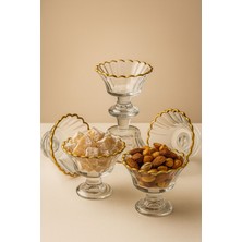 Mutfiko Lokumluk Çerezlik Ikramlık Sunum Kabı 6’lı Set - Altın Yaldız Kenarlı Cam Şekerlik