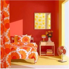 Ikea Nevresim Takımı Tek Kişilik Turuncu-Beyaz (150 x 020 + 1 Adet Yastık 50X60 Cm)