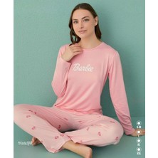 Bursa Pijama Kadın Uzun Kol Bisiklet Yaka Kalp Desen Pijama Takımı