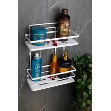 UltraMint Paslanmaz Çelik Kristal Raflı Beyaz Banyo ve Kozmetik Düzenleyici Ikili