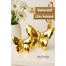 Mutfiko Lüks Altın Renk Dekoratif Kelebek Biblo 2’li Set – Modern Ev & Salon Aksesuarı