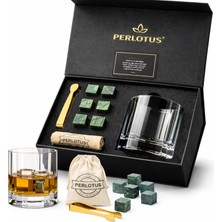 Perlotus 310 cc Churchill Viski Bardağı Granit Viski Taşı Seti Sulandırmadan Soğutan Granit Viski Taşları Hediye Kutusunda