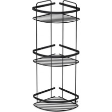 UltraMint Siyah 304 Paslanmaz Çelik 3 Katlı Köşelik Banyo Rafı ve Şampuanlık
