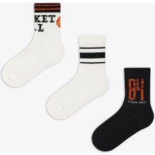Penti Erkek Çocuk Basket Point Slogan Desenli Pamuklu 3 Çift Soket Çorap