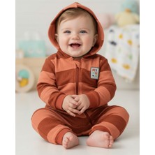 Ege Bebek Erkek Bebek Çizgili Kapüşonlu Fermuarlı 6-9-12-18 Aylık Bebek Tulumu, Waffle Bebek Tulumu