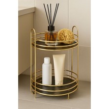 UltraMint Şık Iki Katlı Yuvarlak Sunumluk 35 Cm, Gold Kaplama, Modern Tasarım
