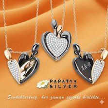 Papatya Silver 925 Ayar Kişiye Özel Kalpli Kolye.zirkon Taşlı.rose.gold.rodaj