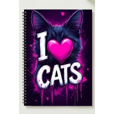 Black-One I Love Cats A5 Metal Spiralli Çizgisiz Kalın Bristol Kapak I Love Cats Defter