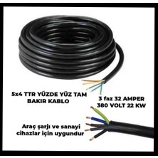 Hes Kablo 5x4 Ttr Yüzde Yüz Tam Bakır Kalın Kablo (Trifaze Araç Şarjı Istasyonları Için) 32 Amper 22 Kw 3 Fazlı Hatlar Için