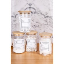 UltraMint 4'lü Cam Bambu Kapaklı Pamuk ve Makyaj Pamuğu Düzenleyici