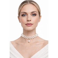 Yağmur Inci Kolye Choker Damla Sallantı Beyaz Özel  Tasarım   Gelin Balayı Nikah Özel Gün