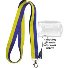 Doktorbonem Sarı Lacivert Şerit Kart Askısı Yaka Kartı Telefon Askısı Yatay Dikey Kart Koruyucu
