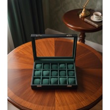 ZYC Lüks 15 Yuvalı Lüks Deri Cam Kapaklı Şık Tasarıma Sahip Saat Saklama Kutusu Ebat (34X24X8) cm