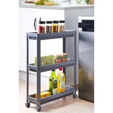 UltraMint 3 Katlı Tekerlekli Organizer Raf Gri Banyo ve Mutfak Için