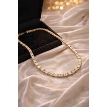 Stainless Steel Zirkon Taşlı Çift Renk Gold & Silver Şık Kadın Kolye | Parlak Taşlı Modern Tasarım