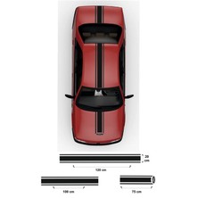 Mlh Store Oto Kaput-Tavan-Bagaj Çift Şerit Özel Yeni Sticker 3 Parça Siyah 20*120-20*100-75*20 cm