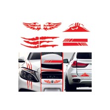 Mlh Store Monster Pençe Dikiz-Kanat-Bagaj Oto Özel Yeni Sticker Kırmızı 4'lü Paket