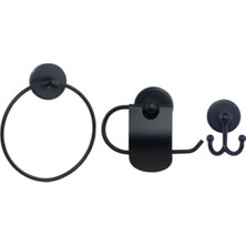 UltraMint Şık Yuvarlak Banyo Aksesuar Seti, 3'lü Siyah Kapaklı Tuvalet Kağıtlığı