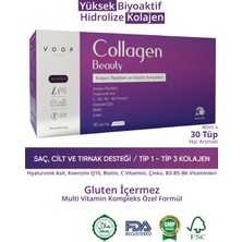 Voop Collagen Beauty Yüksek Biyoaktif Hidrolize Kolajen %100 Saf Ve Doğal - 30 Tüp