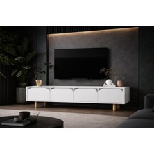 VM VERTEX MOBİLYA Lazio Bohem Ahşap Ayaklı Tv Ünitesi Tv Sehpası Beyaz