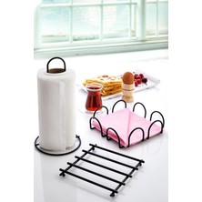 Braventa Collection 3'lü Siyah Nihale Peçetelik Havluluk Seti, , Rengi Paslanmaz Çelik Mutfak Servis Sunum Takımı