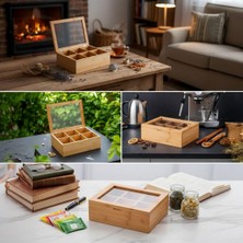 Braventa Collection Bambu 6 Bölmeli Çay -%100 Orjinal Bambu Mıknatıslı Kapak 21X16,5 X7CM