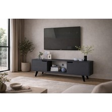 VM VERTEX MOBİLYA Siena Ahşap Ayaklı Tv Ünitesi Antrasit Televizyon Konsolu 140  cm  Ekonomik Modül