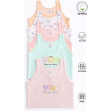 Özkan Underwear Özkan 41600 5'li Paket Kız Çocuk Karışık Renkli Desenli Pamuklu Yumuşak Rahat Kalın Askılı Atlet