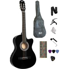 Müzikhane 4/4 Kesik Kasa Siyah Gitar - Kılıf - Metot - Pena