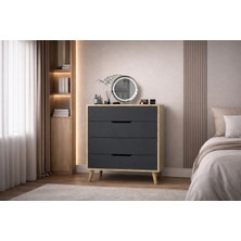 VM VERTEX MOBİLYA Flora Şifonyer 4 Çekmeceli Yatak Odası Bebek Odası Safir Meşe-Antrasit