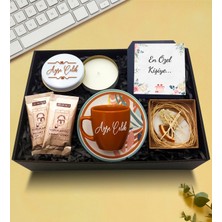 As Gift Kişiye Özel Kiremit Fincan & Beyaz Metal Kutulu Mum & Kokulu Sabun & Türk Kahvesi Hediye Seti