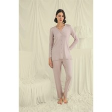 Aria's Closet Arias Closet Uzun Kollu Boydan Düğmeli V Yaka Pijama Takımı