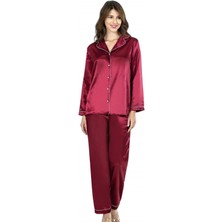 Aria's Closet Arias Closet Bordo Ikili Saten Gecelik Pijama Takımı 7647