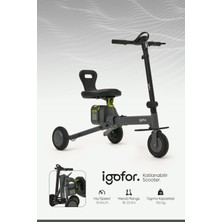 Igofor 3 Tekerlekli Katlanabilir Elektrikli Oturulabilir Scooter – Hafif, Taşınabilir, Uzun Menzilli - Gri