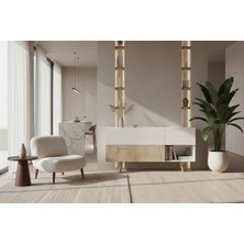 VM VERTEX MOBİLYA Bolonya Ahşap Ayaklı Modern Konsol 150  cm  Safir Meşe-Beyaz BLNYA01, One Size