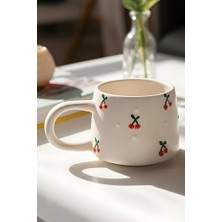  kiraz desenli seramik kahve ve çay kupa | 180 ml  el yapımı