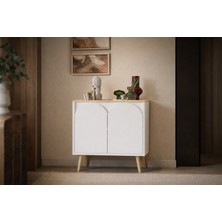 VM VERTEX MOBİLYA Venezia Ahşap Ayaklı Bohem Konsol-Çok Amaçlı Dolap-Vitrin Safir Meşe-Beyaz 76  cm