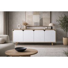 VM VERTEX MOBİLYA Lazio Bohem Ahşap Ayaklı Modern Konsol 180  cm  Safir Meşe-Beyaz
