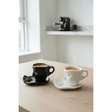 Mithra Life 2 Adet 110 ml Siyah Beyaz Yüz Seramik Türk Kahvesi Fincan Takımı MIT1312