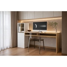 VM VERTEX MOBİLYA Toskana Kitaplıklı Çalışma Ofis Bilgisayar Masası Safir Meşe-Beyaz