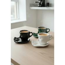 Mithra Life 6 Adet 110 ml Siyah Beyaz Yeşil Yüz Seramik Türk Kahvesi Fincan Takımı MIT1313