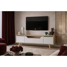 VM VERTEX MOBİLYA Roma Ahşap Ayaklı Tv Ünitesi Tv Sehpası Safir Meşe-Beyaz 150 cm