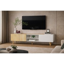 VM VERTEX MOBİLYA Milano Ahşap Ayaklı Modern Tv Ünitesi 160 cm Safir Meşe - Beyaz