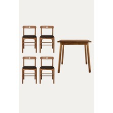 Unboxdeco 2-4 Kişilik Alaçatı Masif Ceviz Ahşap Masa Takımı, 4 Adet Sandalye Ile, Antrasit 80X80 cm