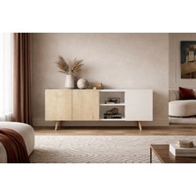VM VERTEX MOBİLYA Milano Ahşap Ayaklı Modern Konsol 160 cm Safir Meşe - Beyaz