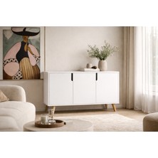 VM VERTEX MOBİLYA Verona 120 cm Konsol, Kahve Köşesi, Tv Ünitesi, Çok Amaçlı Ahşap Ayaklı Konsol Beyaz