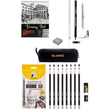 Glance Eskiz Defteri A5 120 gr 50 Yaprak Adel Dereceli Kalem Seti 8'li  Eskiz Çizim Seti