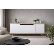 VM VERTEX MOBİLYA Roma Ahşap Ayaklı Modern Konsol Safir Meşe - Beyaz